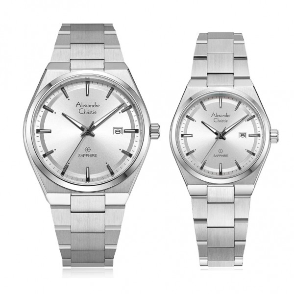 Alexandre Christie AC 8697 Silver White Couple Sapphire